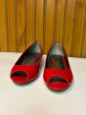 Red Patent Peep-Toe Women's Flats